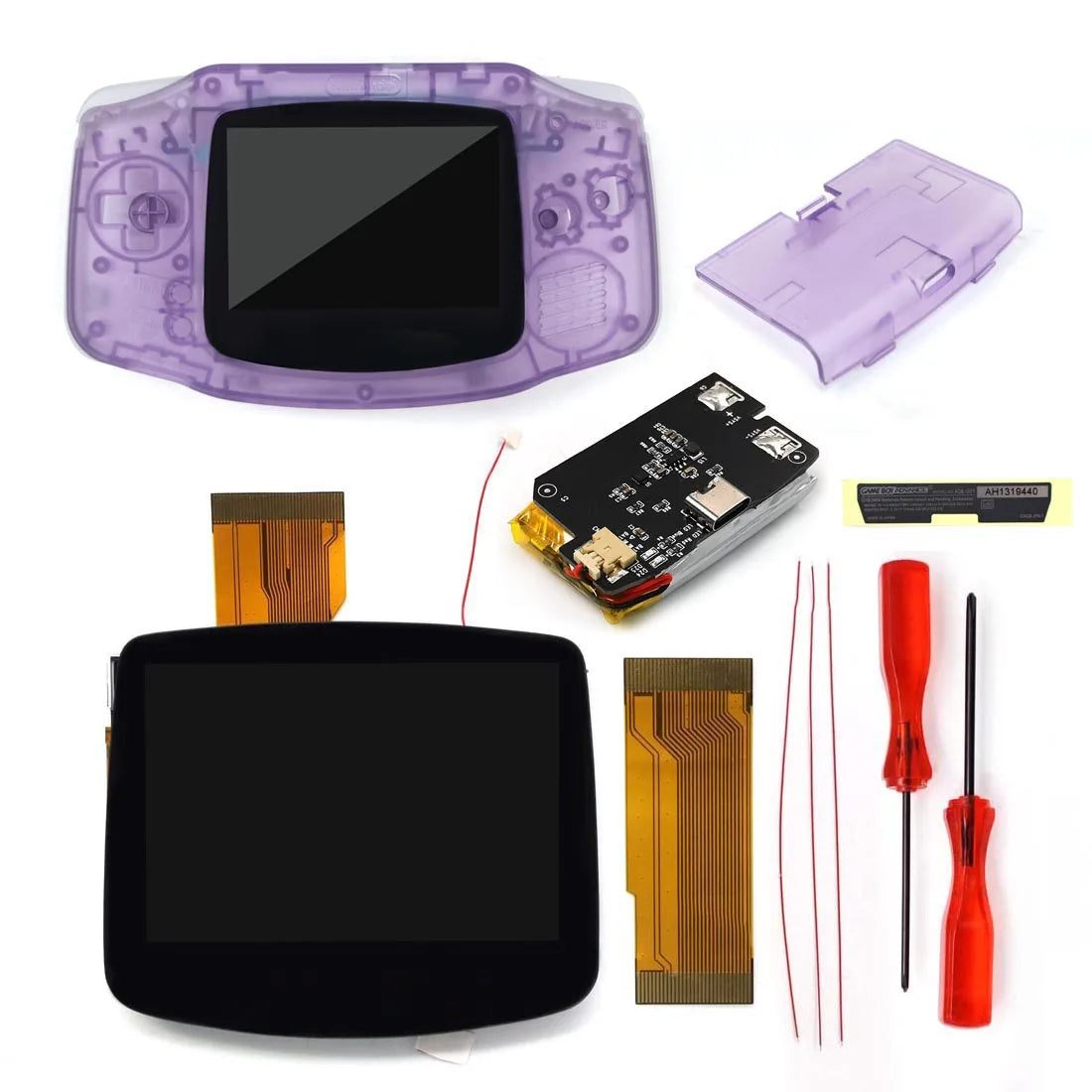 Hispeedido TYPE-C 1800 mah Battery Drop in 3.0" V5 Laminated LCD display For GBA IPS highlight screen  w/ UV housing Shell