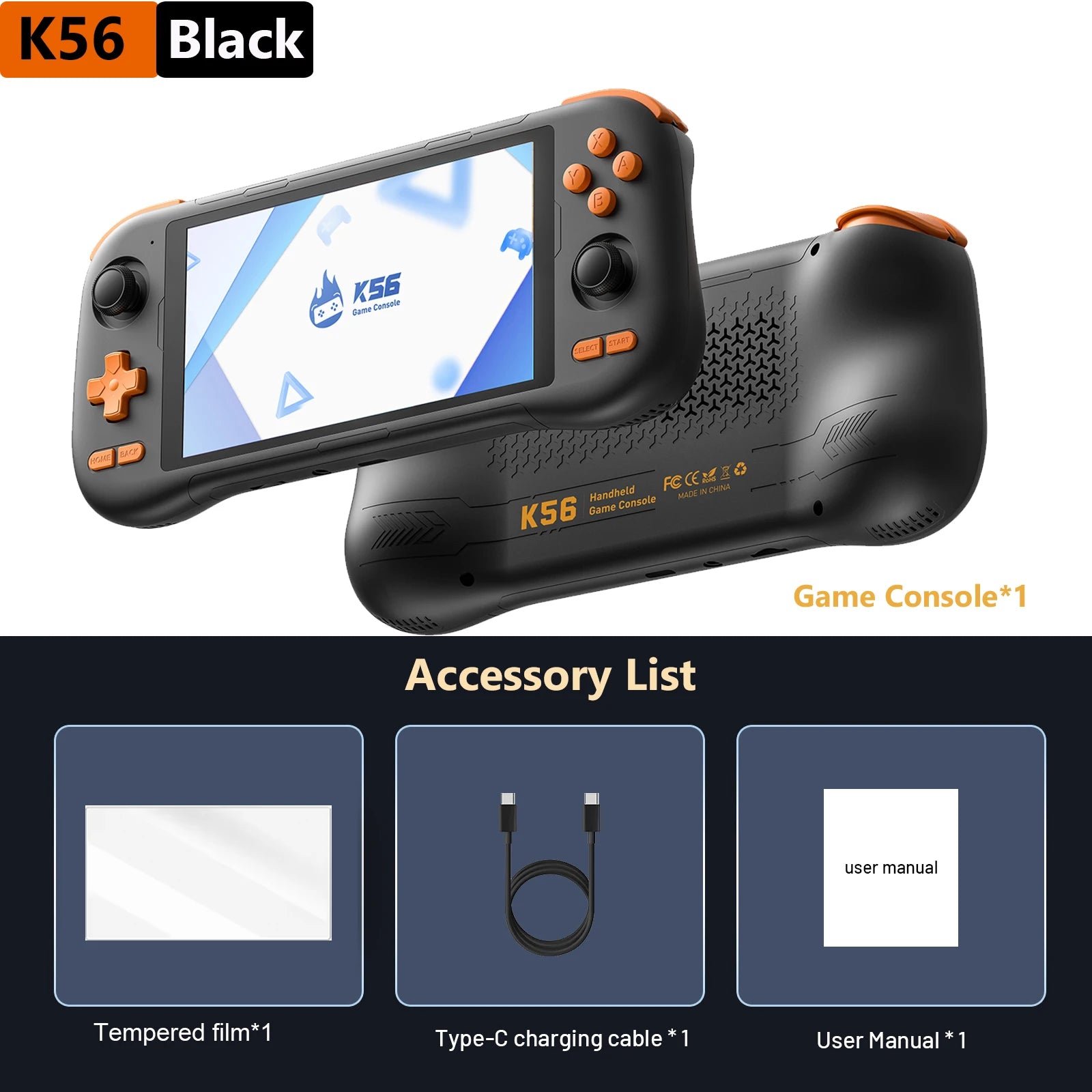 Neue Handheld-Spielkonsole K56 mit 5,5-Zoll-Touchscreen, 50 Emulatoren für PS1/PSP/DC/SS, Android 14, 5000-mAh-Akku, WLAN 5, Retro-Spielkonsole