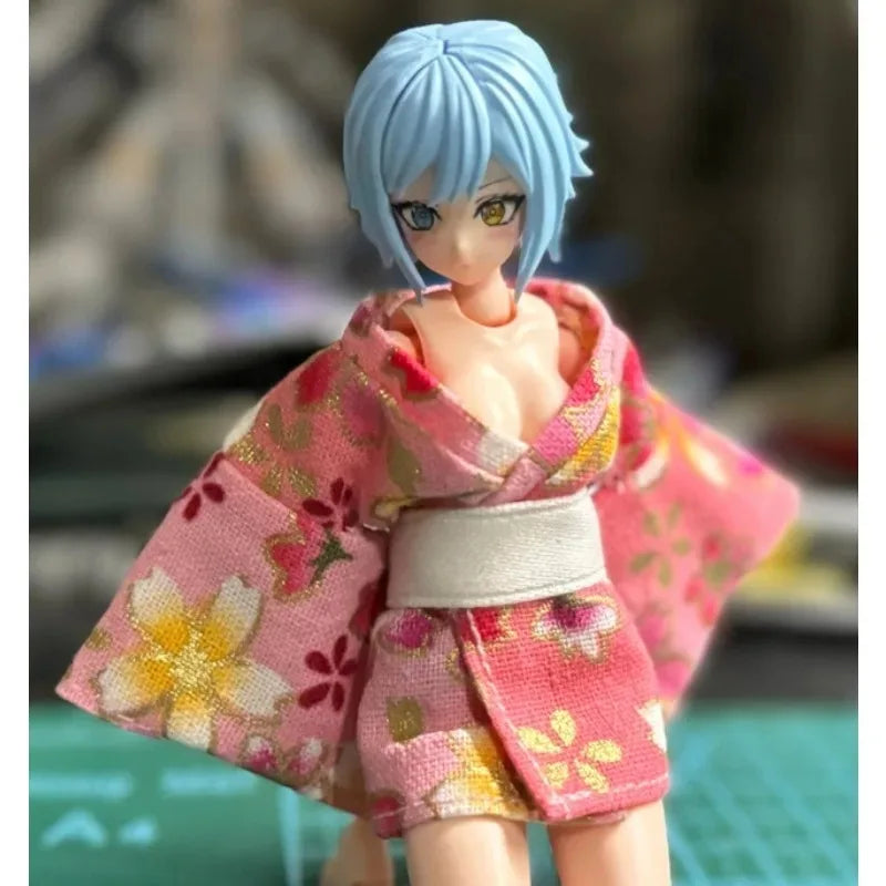 1/12 Scale Female Soldier Short Japanese Printing Kimono Dress Clothes Model for 12" Tbleague Phicen Body Accessories