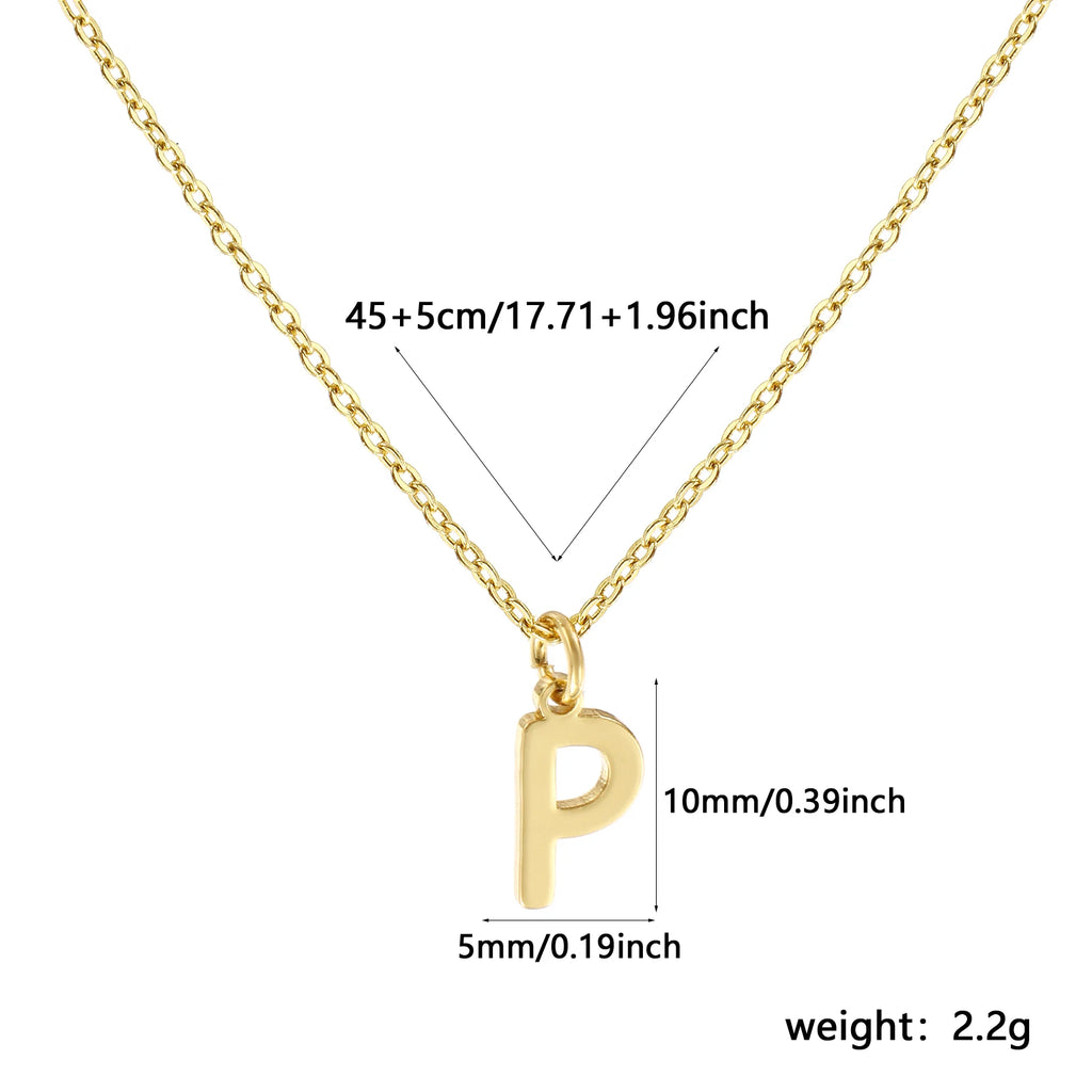 Brass " A-Z " Minimalist Capital Pendant Necklace 18K Real Gold Plated Alphabet Initial Letter Name Jewelry For Women Gift