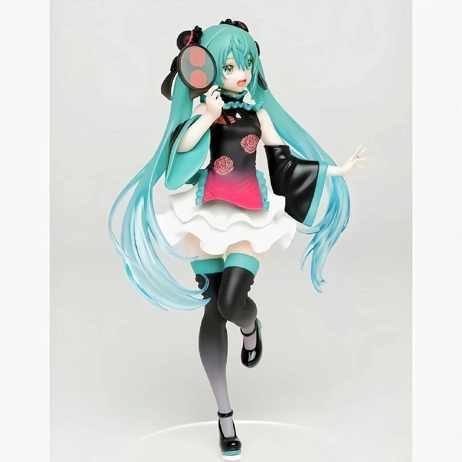 Hatsune Miku Anime Girl Figures Chinese Style Cheongsam Standing Posture with a Fan in Hand Figurines Doll Model Kids Toys Gifts