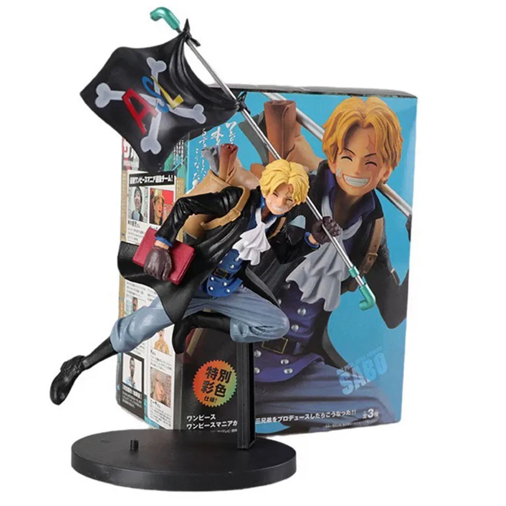 18CM Sabo Figure Anime ONE PIECE Cute Run Anti-Flag Three Brothers Desktop Golf Artwork Model Toy Gift Collection Ornaments PVC