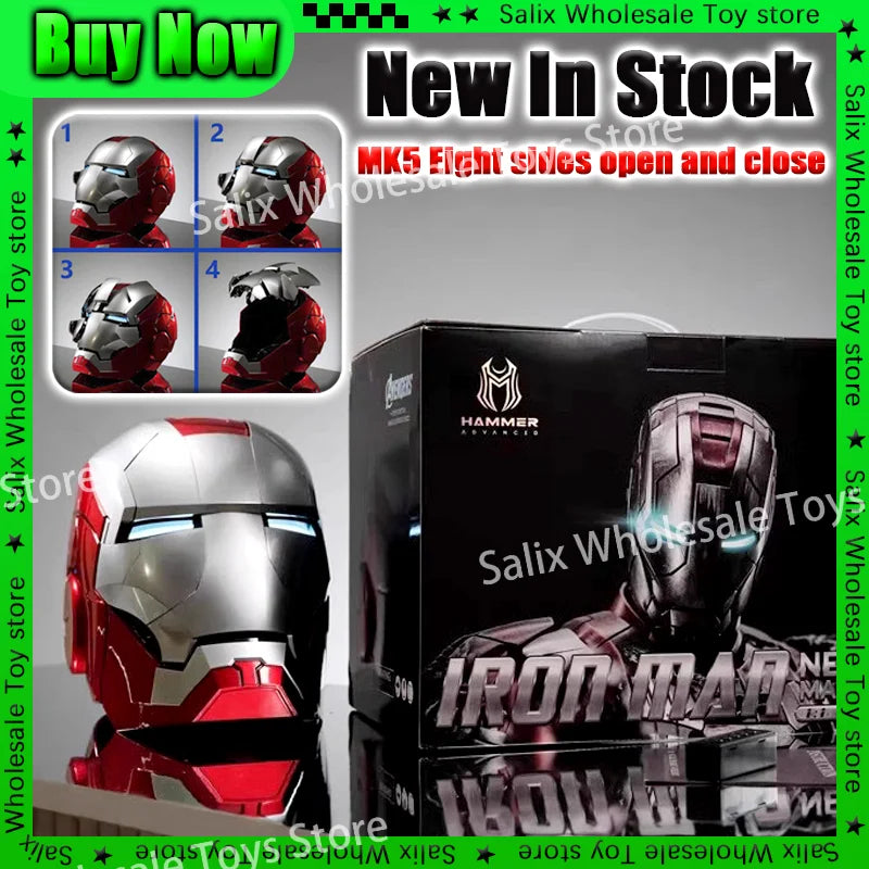Iron Man Autoking 1/1 Mk5 Helmet 8 sides open Remote And Voice Control Automatic Helmet Mask With Led Light Gifts Toy customized