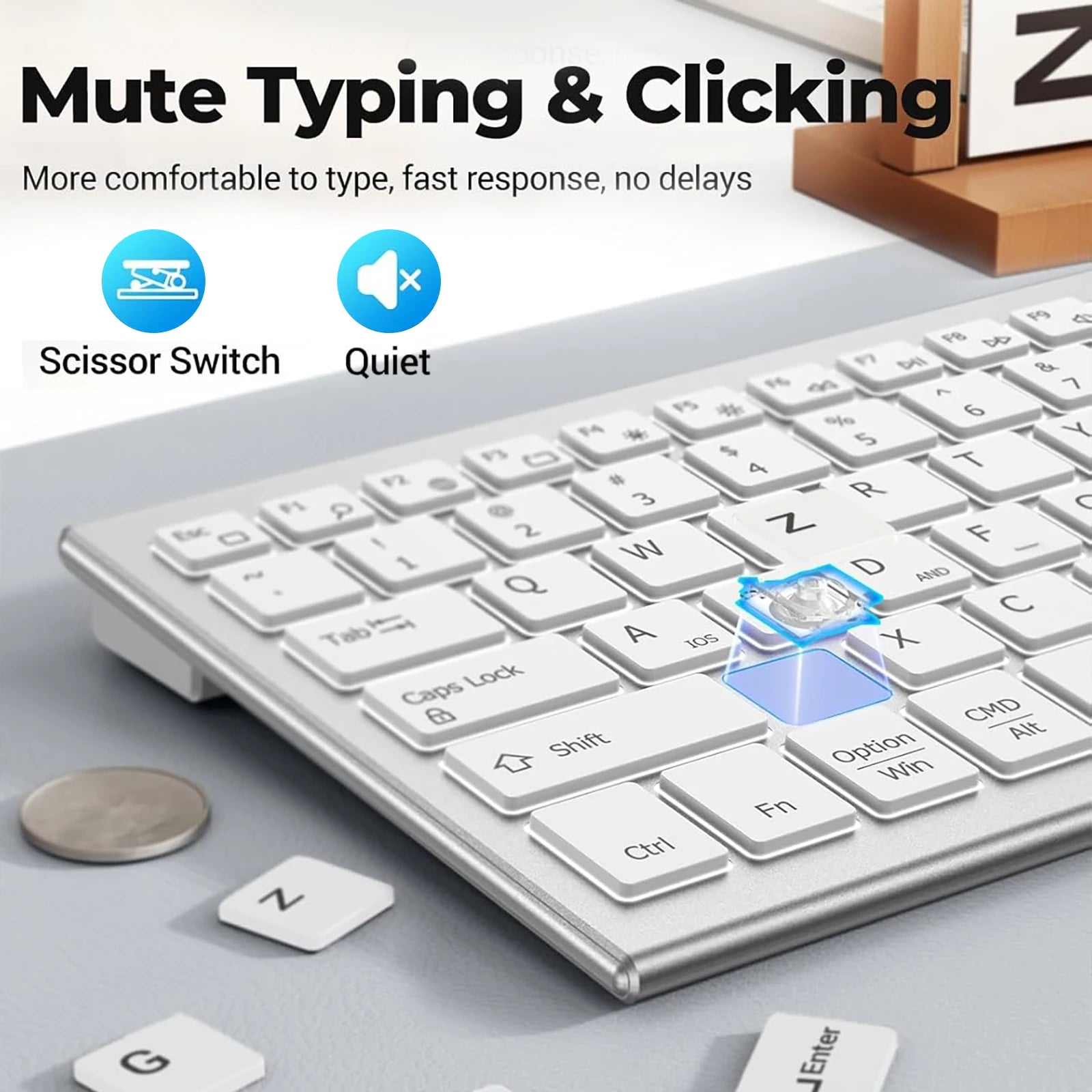 Kabellose Tastatur- und Mauskombination, Bluetooth, RGB-Hintergrundbeleuchtung, leise, schlank, kompakt, Schere, wiederaufladbar, 2,4 G, USB, für PC, Laptop, iPad, Mac