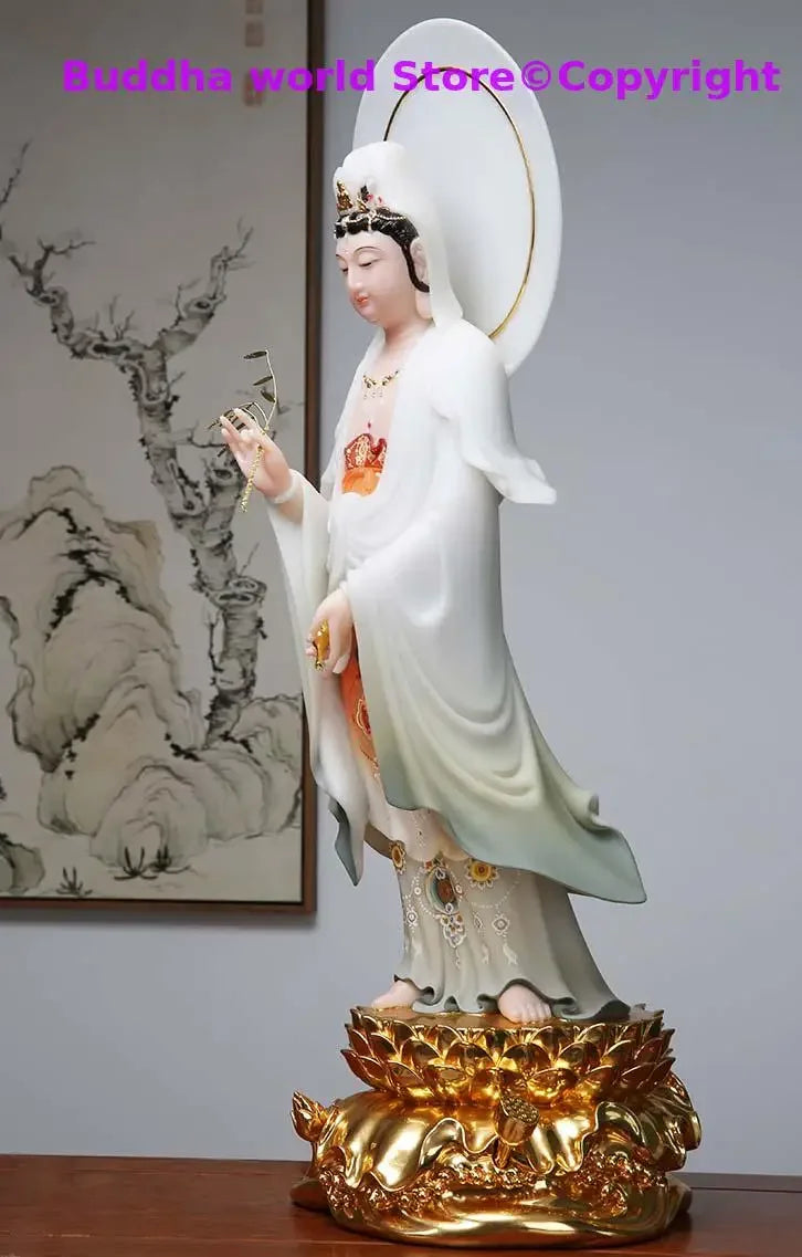 52 cm große buddhistische Jadefigur der Göttin Guan Yin, Gott Avalokiteshvara Buddha, Asien, Heimschutz, Wohlstand, Feng Shui, Top-Statue