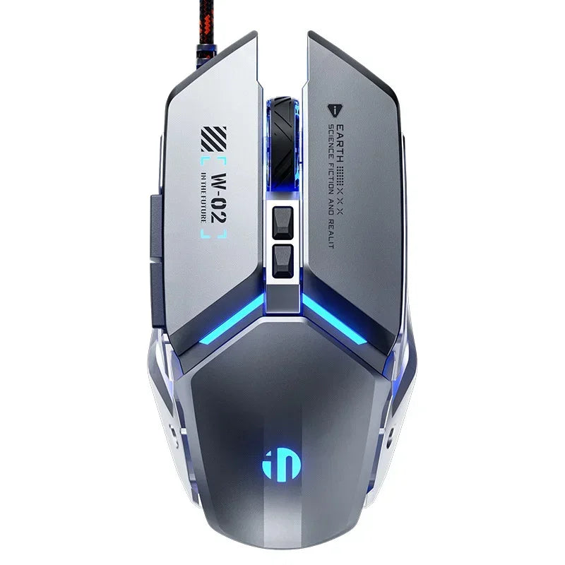 W2 USB-Gaming-Maus mit kabelgebundener Beleuchtung, mechanische Gamer-Mäuse im Metall-Stil, geeignet für PC, Desktop, Laptops, Tablet, Spiele, Büro