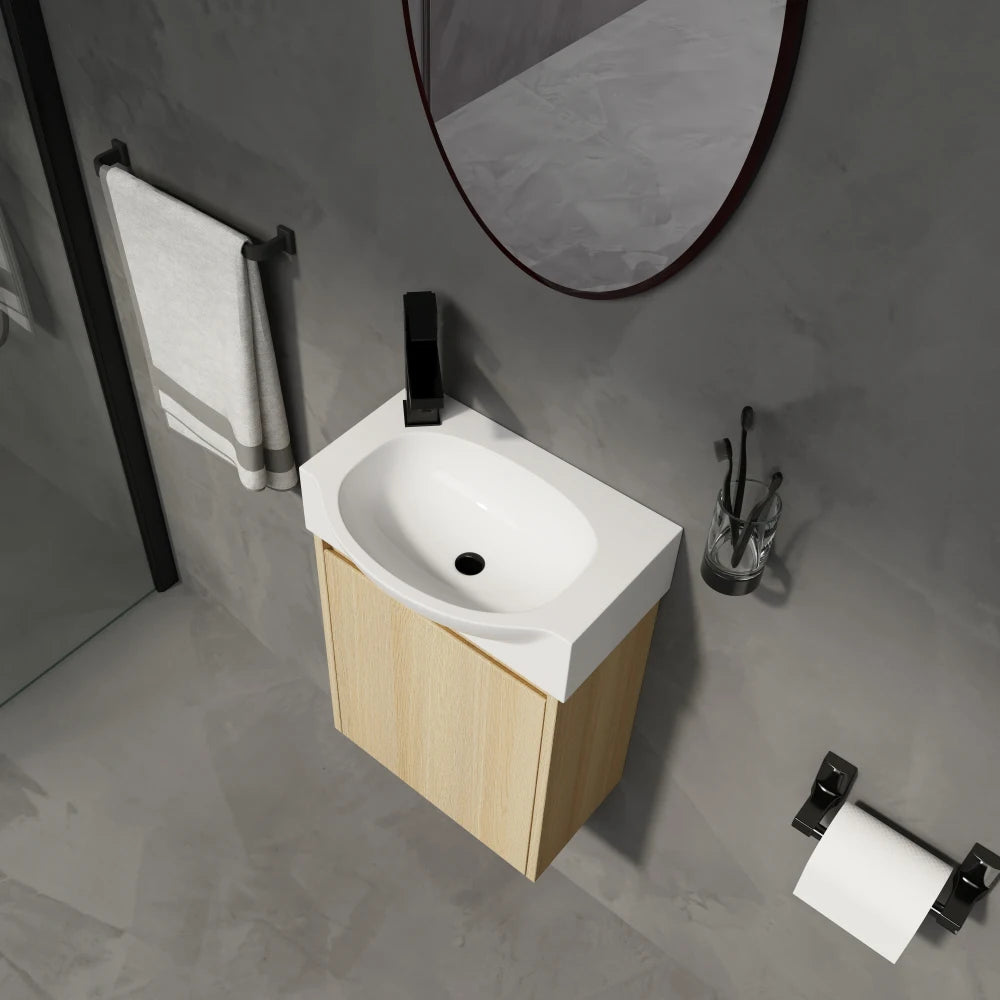 16 "Bathroom Vanity Sink Combo for Small Space, Modern Small Bathroom Vanity with Ceramic Sink, Small Bathroom Sink Cabinet Set