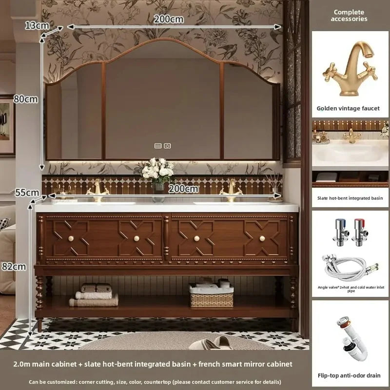 Customized Solid Wood Bathroom Vanity with Sintered Stone Sink, Toiletries Storage, and Smart Mirror Cabinet Package