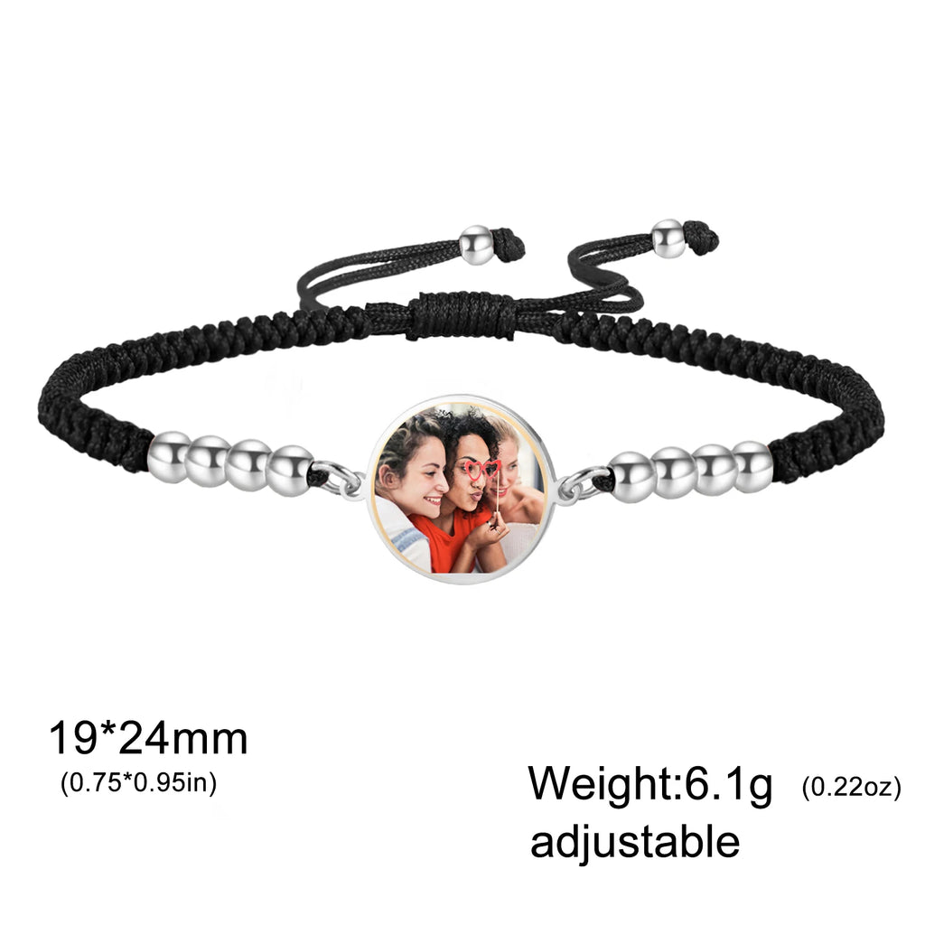 Lemegeton Personalisiertes Fotoarmband mit rotem und schwarzem Seil, runder Anhänger, Edelstahlschmuck für Damen und Herren, personalisierte Trendgeschenke