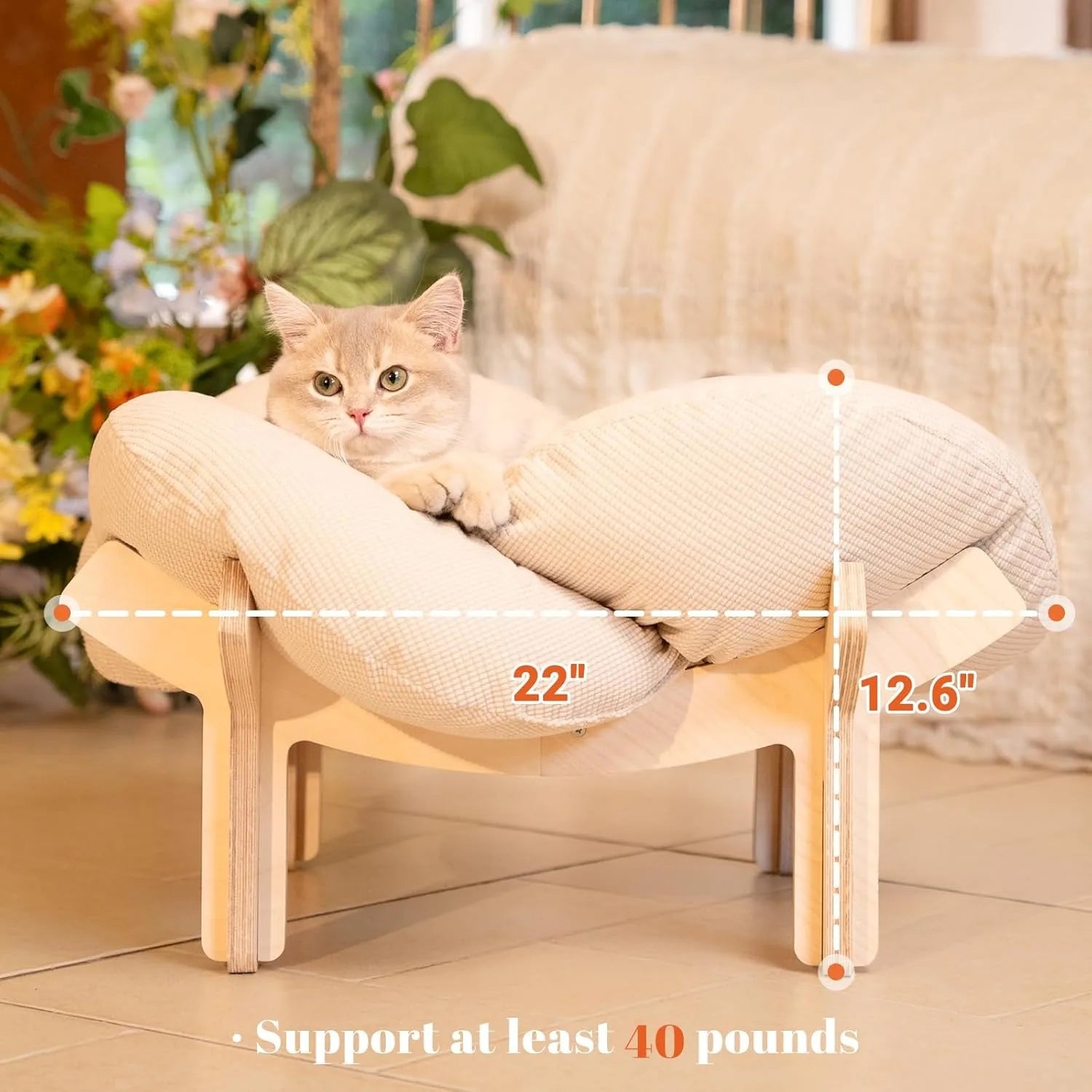 Erhöhtes Katzenbett, weiches Kissen aus Holz, flauschiges Haustiersofa, Katzensofa für den Innenbereich, geeignet für kleine Hunde und Katzen, Möbel (groß)