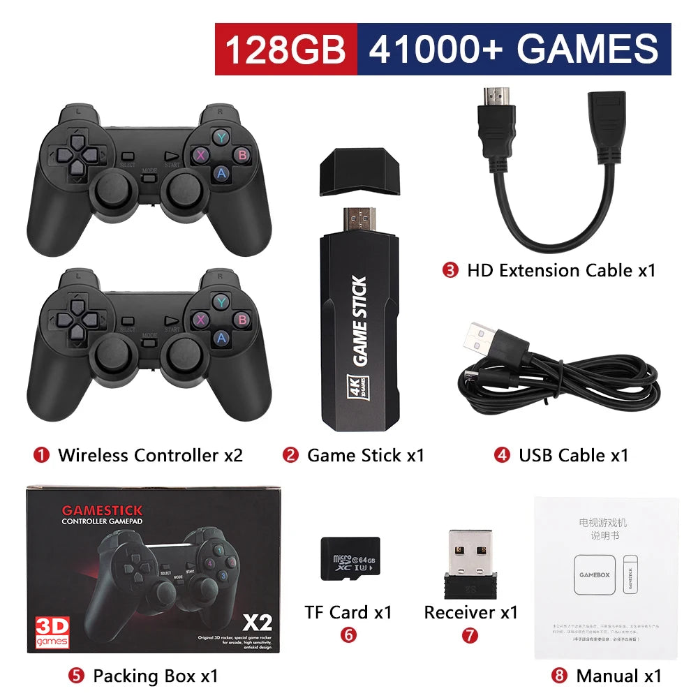 GD10 Retro Game Stick 256G 4K HD Console - Twin 2.4G Wireless Controllers, 58000 Games for PSP Christmas Gift