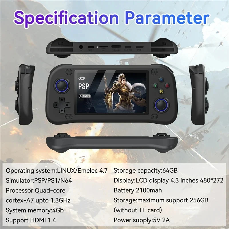 NEW G28 Retro Handheld Game Console Joystick 4.3 Inch HD IPS Screen Portable Pocket Video Player R36s 64GB 128GB Games Kid Gift