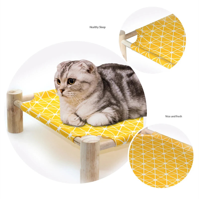 Cat Bed House Outdoor Universal Pet Bed Removable Breathable Pet Hammocks Bed for Cat Small Dog Durable Wood Frame Canvas Beds