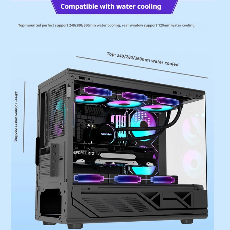 Power train N5 MATX PC Case glass side transparent column-free sea view room 360 water-cooled computer case gabinetes gamer