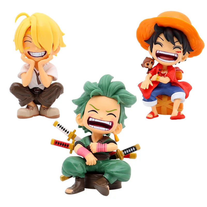 Anime Action Figure Statue: Sitting Luffy, Zoro, Sanji Chibi Style Car Decor Gift for OP Fans