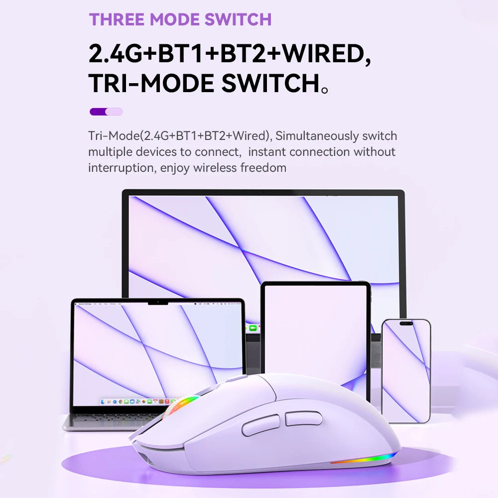 Dual Bluetooth 5.3 Maus 2.4G Kabellose Maus USB-Kabelmaus Tri-Mode RGB Gaming-Maus 6 Tasten 4800DPI für PC Laptop Tablet