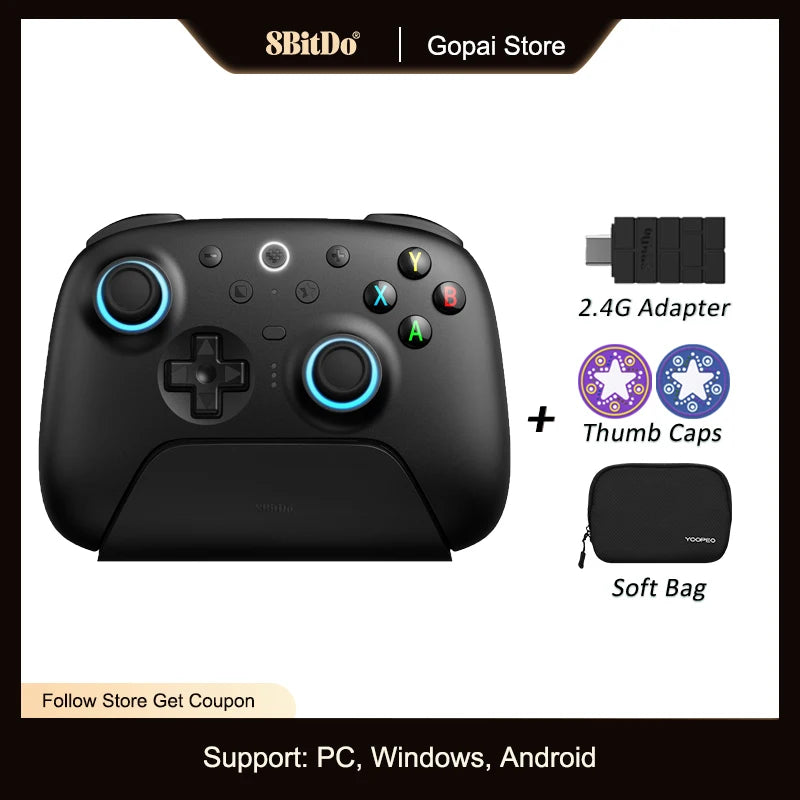 8BitDo Ultimate 2 Wireless, TMR Joysticks & Hall Effect Triggers Controller with Charging Dock for PC,Windows 10,11,Android
