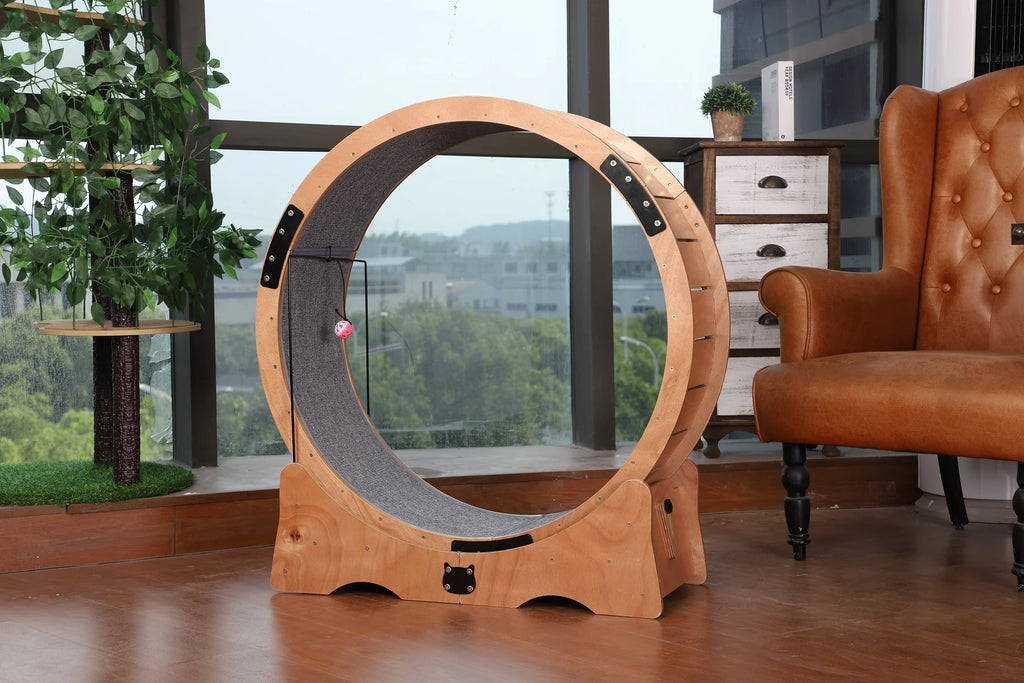 Newest 2024 Durable Wooden Cat Exercise Wheel Running Treadmill For Active Felines