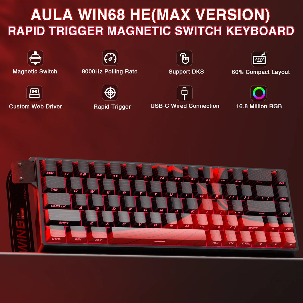 AULA WIN60 WIN68 HE Esports Magnetic Switch Keyboard Rapid Trigger 8K Return RGB Hotswap 60% 68% Custom Game Keyboard