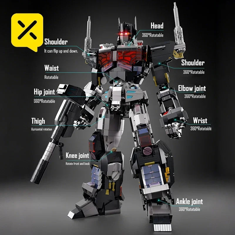 Optimus Prime Knight Transformer Robot Building Blocks Adult Collectible LED Light Deformation Toy Action Figure Model Kit Gifts