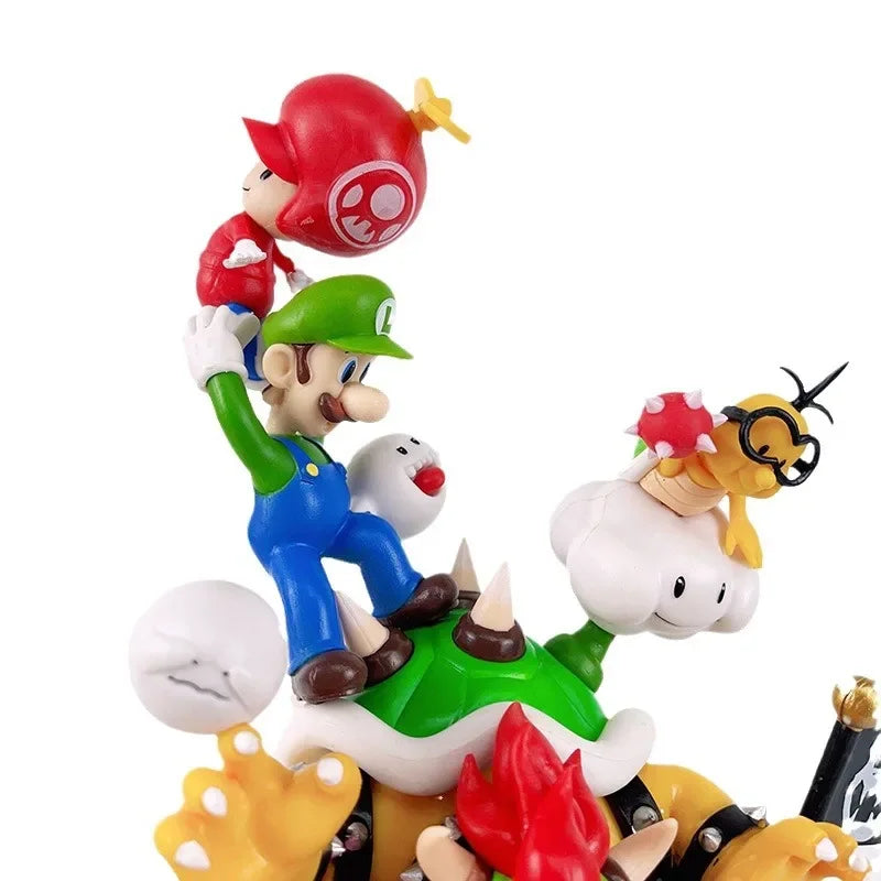 28cm Super Marios Bros Action Figures Model Ornaments Luigi Bowser Yoshi Bowser Scene Combination Doll Kids Toys Room Decoration