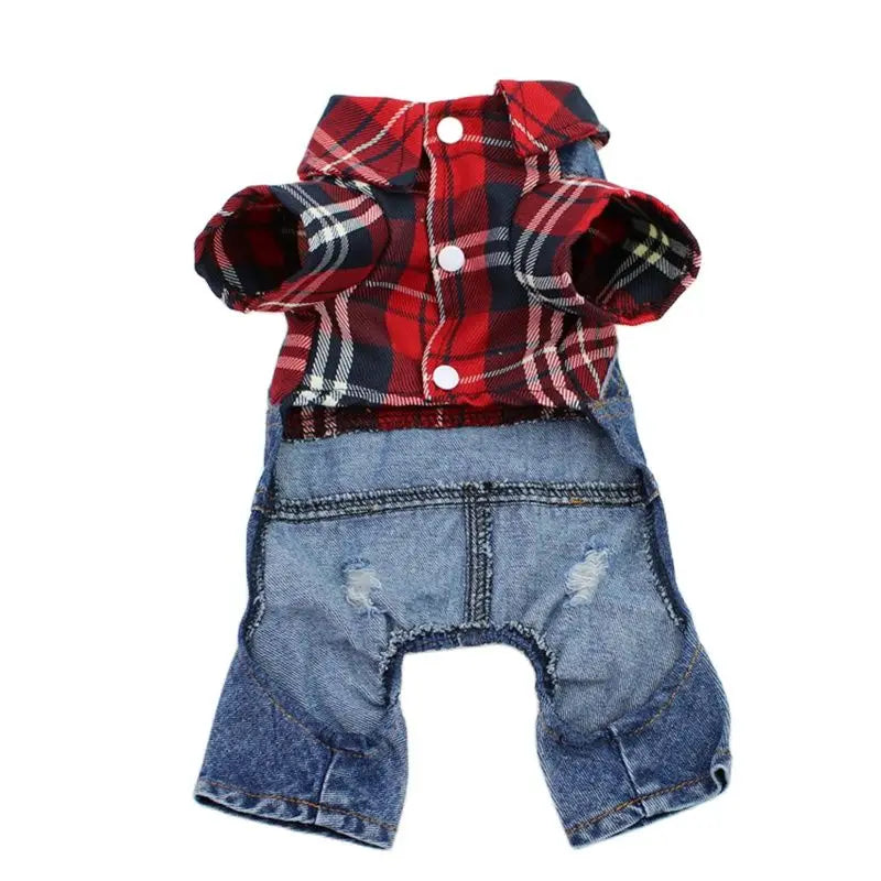 Hund Katze Denim Plaid Jumpsuit Hoodie Haustier Welpen Jean Jacke Frühling/Herbst Kleidung Bekleidung 4 Farben