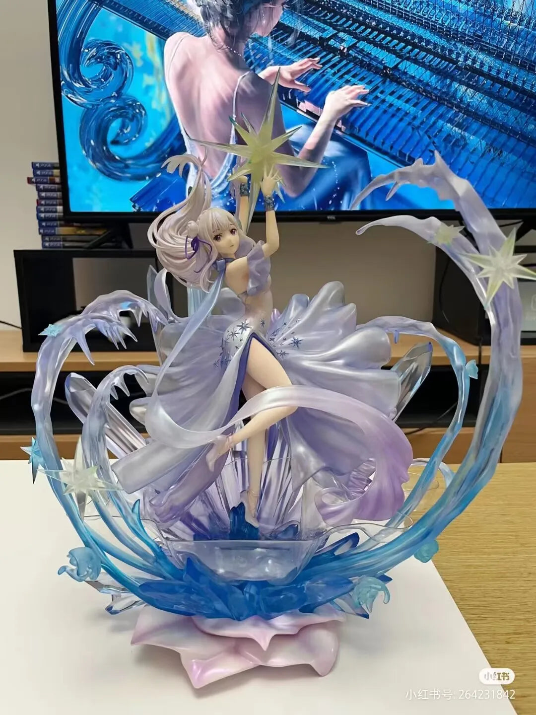 Anime Re:zero Starting Life In Another World Emilia Crystal Dress Ver. 1/7 Complete Pvc Action Figure Model Light Up Gifts Toys