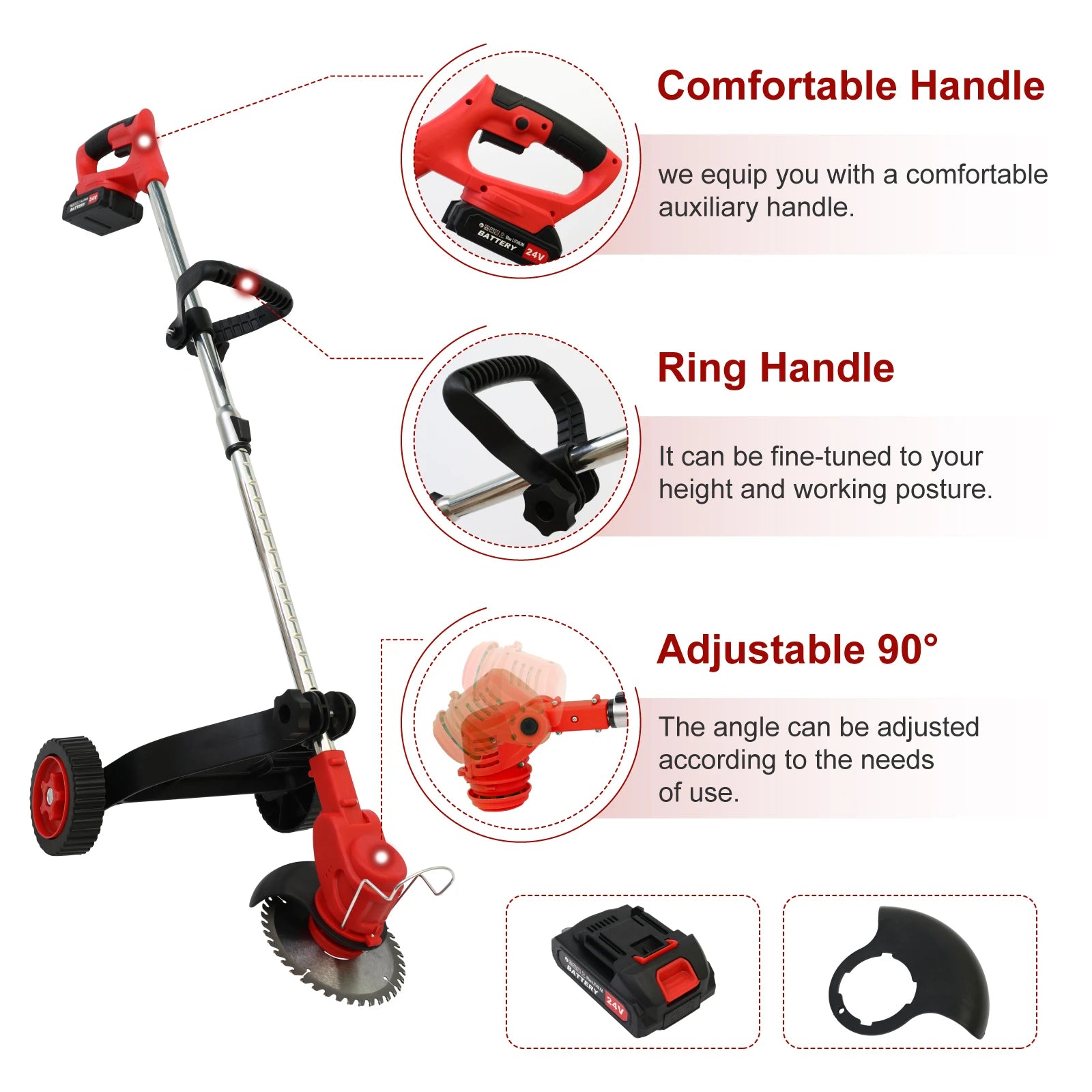 Cordless Weed Trimmer Edger Electric 21V 5C 1.5Ah Lithium Battery US Charger with Wheel Brush Cutter for Lawn Care Garden Work