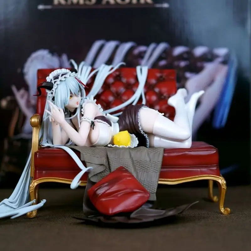 Azur Lane Kms Agir Anime Figure Maid Outfit With Red Sofa Collectible Figurine Desktop Ornament Peripheral For Adult Display