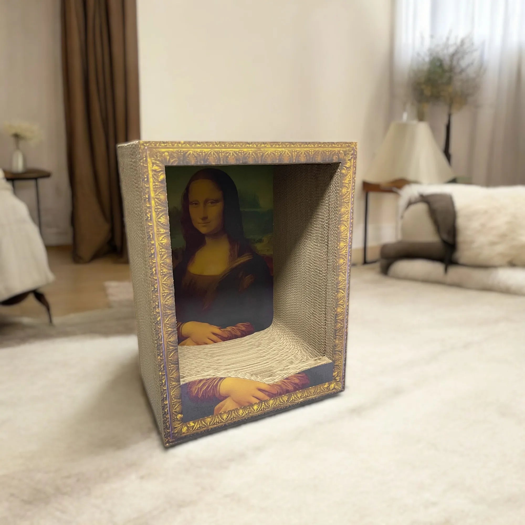 23.62inch Mona Lisa oil painting cat bed 3D surround cat scratcher cat bed decoration