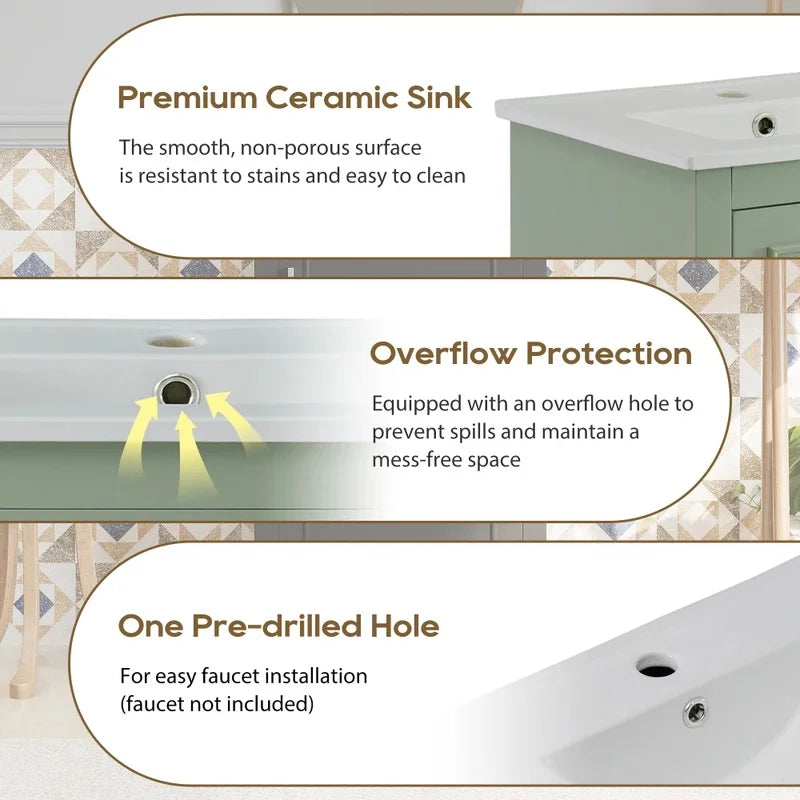 20 Inch Modern Small Bathroom Vanity Cabinet with Ceramic Basin, Ample Storage, Soft Close Door, Dimensions 20x15.5x33.3 Inches