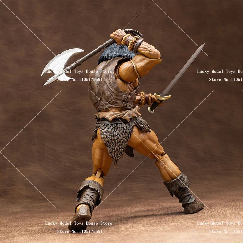 HC Studio 1/12 Barbarian Conan Muscle Body Warrior Action Figure Black Stone War Armored 6inch Full Set Soldier Model Doll