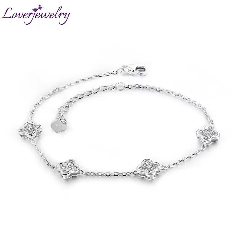 LOVERJEWELRY Романтична 18-каратова бяло злато с диаманти, годежна и сватбена гривна за жени, фини бижута на едро, любящ подарък NA0030
