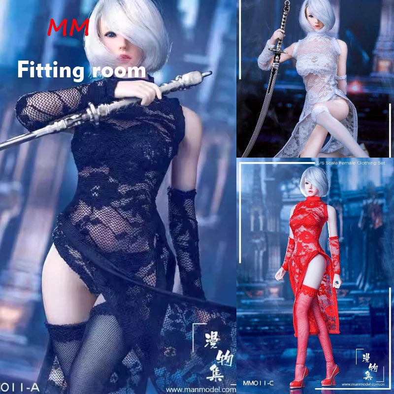 MM011 1/6 Scale 2B Sister Cheongsam Lace Dress Lingeries Stocking Clothes Model For 12'' Female Soldier Action Figure Body Dolls