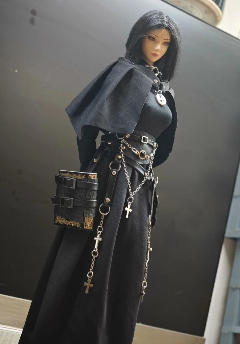 In Stock 1/6 Scale Fashion Temperament Exquisite Style Cloak Black Long Sleeve Dress Set Fit 12inch Action Figure Models