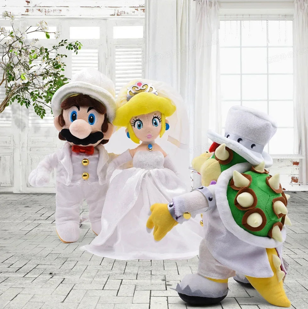 Super Marios Bros Toys Anime Figure Bowser Peach Princess Wedding Dress Cute Cartoon Kids Toys
