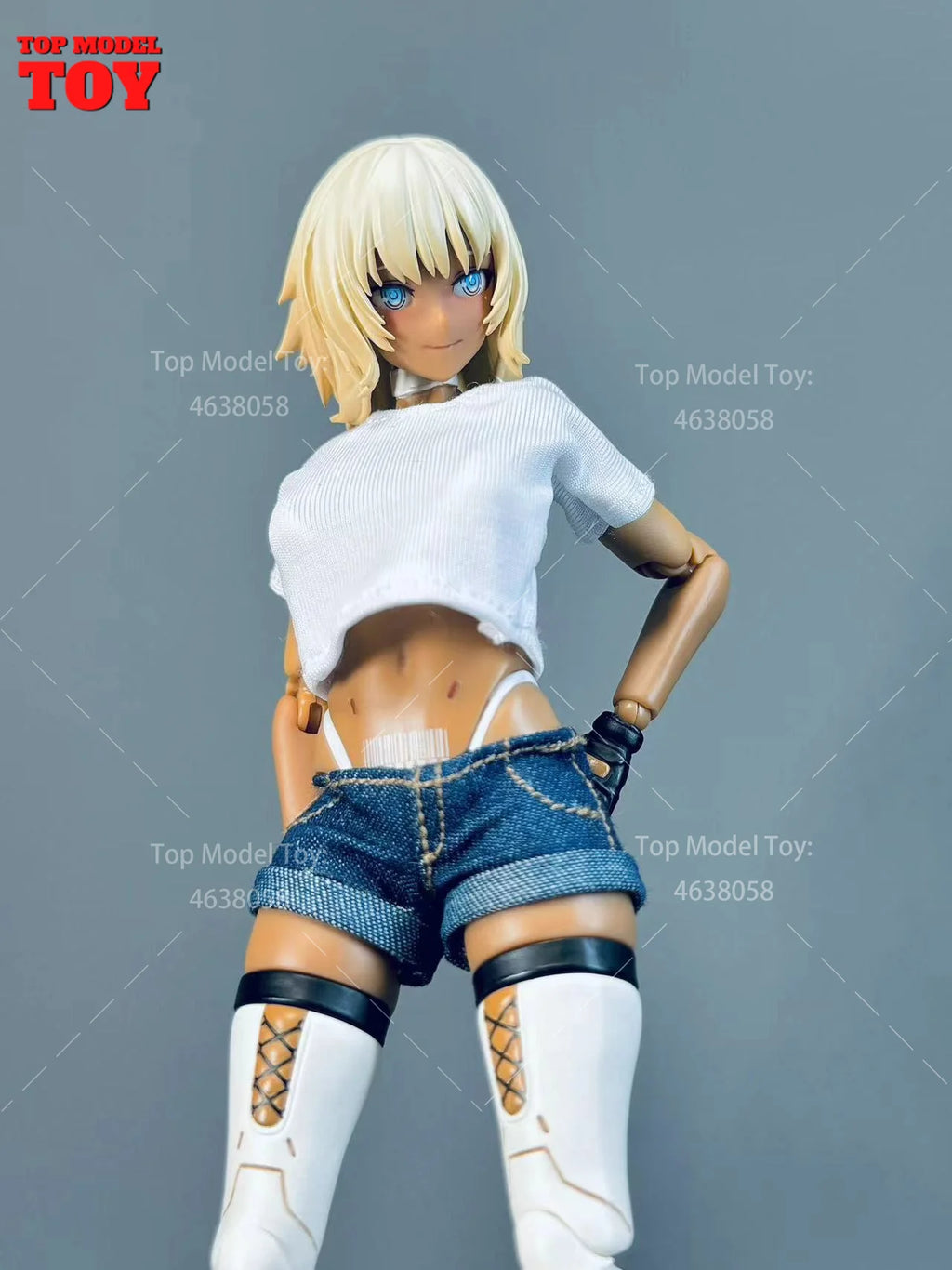 1/12 Scale White T-shirt Black/Blue Trend Denim Shorts Clothes Model Fit 6'' OB BJD Female Soldier Action Figure Body Dolls