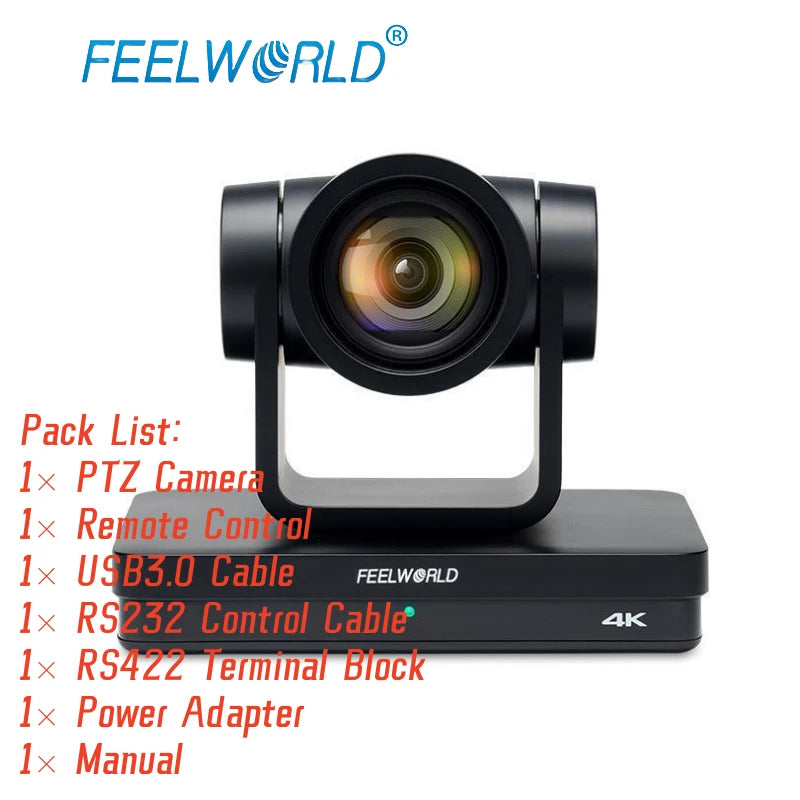FEELWORLD UHD4K12X-Kamera, mehrere Videoausgänge, USB-PoE-Unterstützung, 12-facher optischer Zoom, Autofokus, SDI, HDMI, IP, 4K@30FPS, 4K-PTZ-Kamera