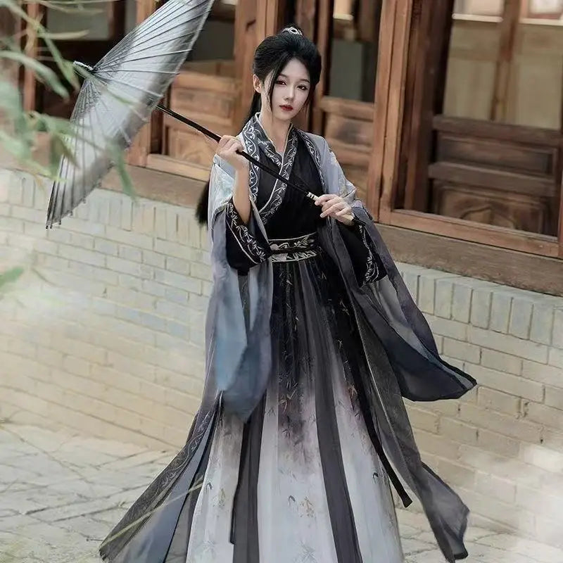 Chinese Song Dynasty Hanfu Men Women Traditional Bamboo Elements Printing Costume Stylish Halloween Wuxia Swordsman Cosplay Suit
