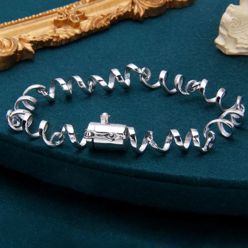 Bracelet Bangle Real 925 Sterling Silver Men Women Smooth Surface Winding Coil Chain Fine Jewelry 2024 Free Delivery Shipping B5