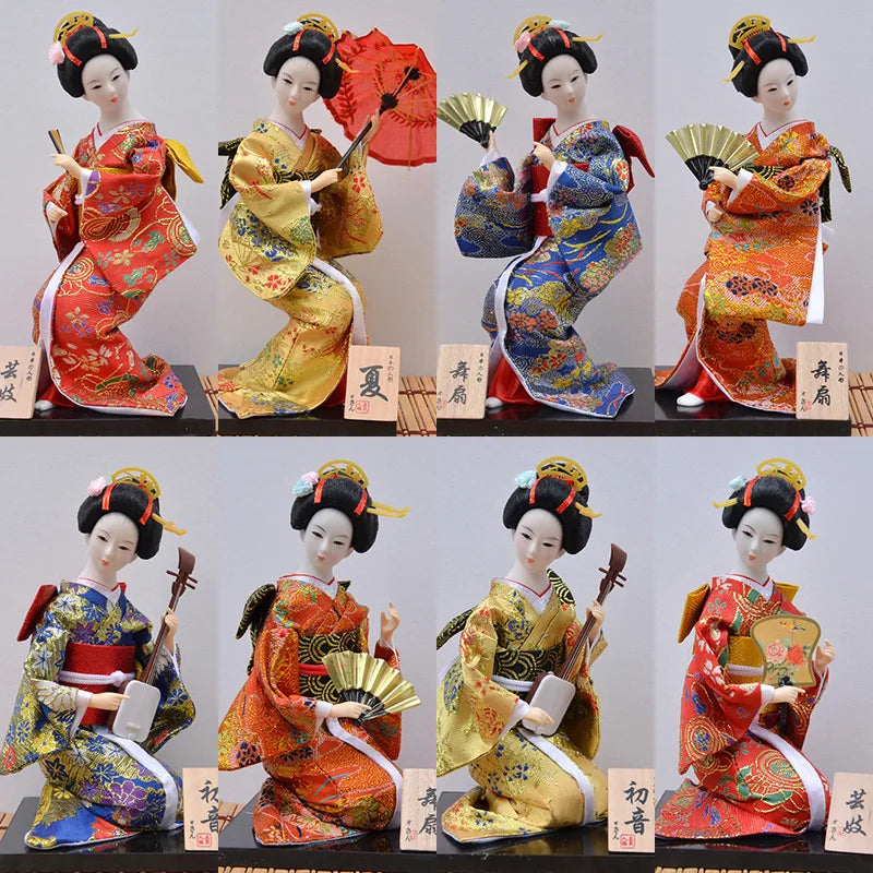 12inch Japanese Geisha Doll Statuette Sitting Figurine Japanese Kimono Kokeshi Kabuki Geisha Handicraft Ornament Birthday Gift