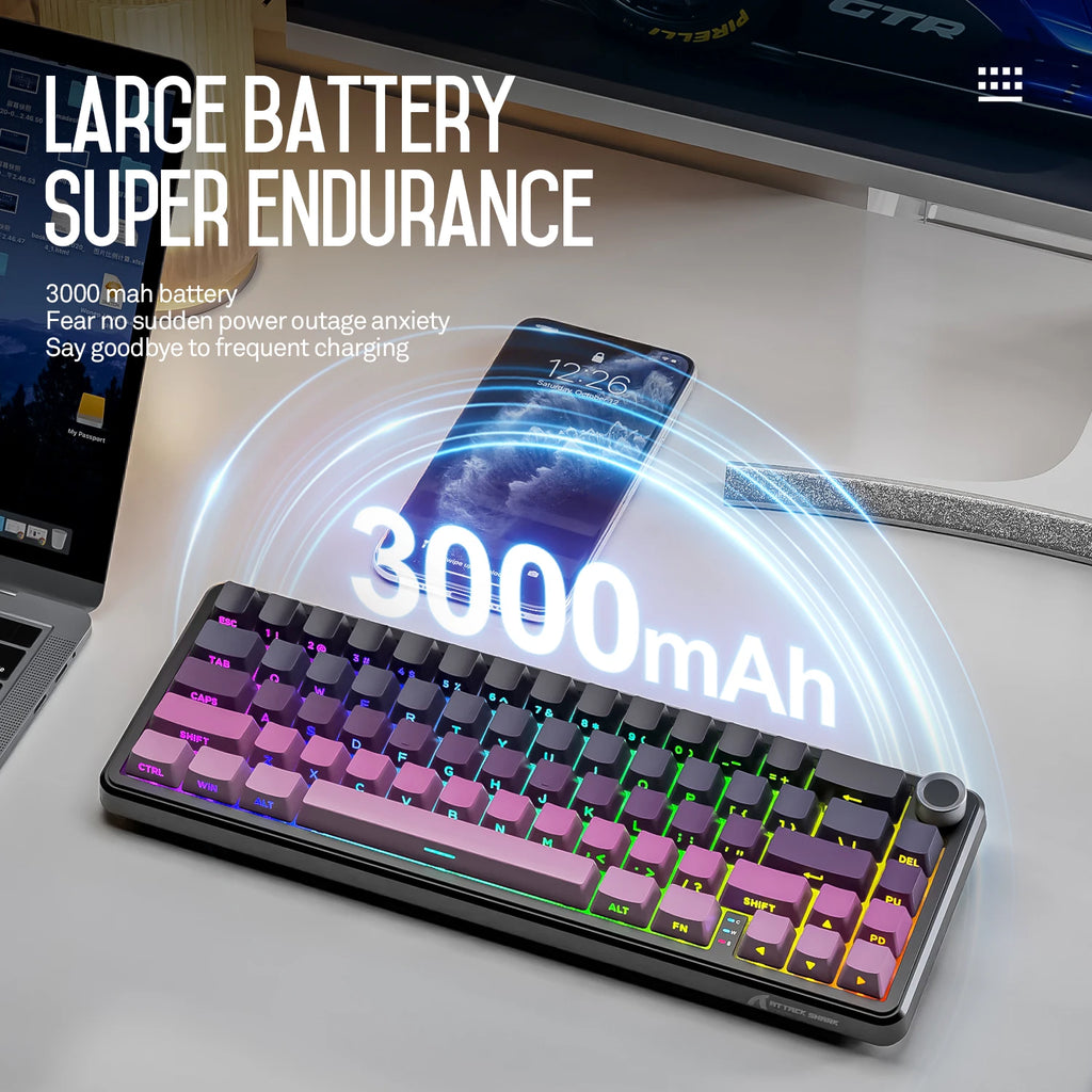 Attack Shark X66 Wireless Mechanical Keyboard,RGB Lighting,Hot-swappable,Metal Knobs,Suitable for FPS. games,Win&Mac