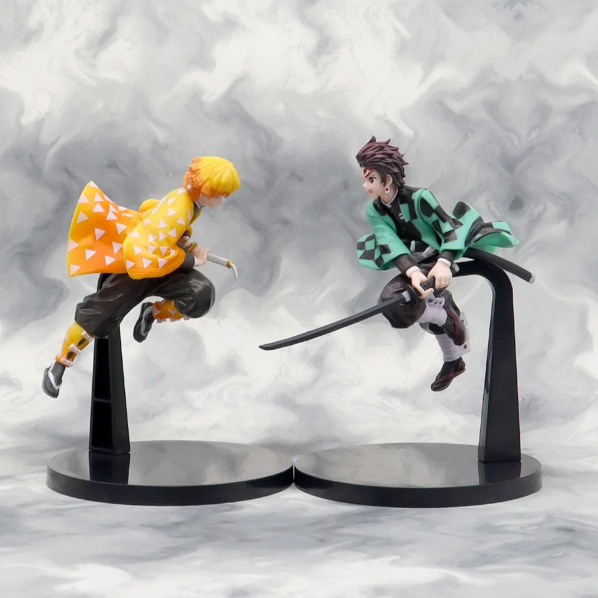 Anime Demon Slayer Tanjirou Muichirou Mitsuri Zenitsu Combat posture Action Figure PVC Model bracket Desk Decor doll Toy Gifts