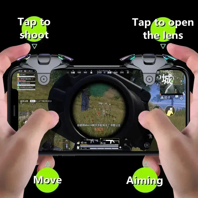 2pcs 4 Fingers Mobile Phone Game Trigger Aim Shooting Free Fire L1 Pulse R1 Physical Key Buttons Gamepad Controller for IOS PUBG