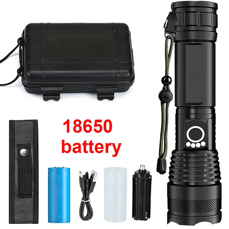 High Power Rechargeable LED Tactical Flashlight  Aluminum Alloy Telescopic Zoom Torch Lamp for Outdoor Camping Fishing