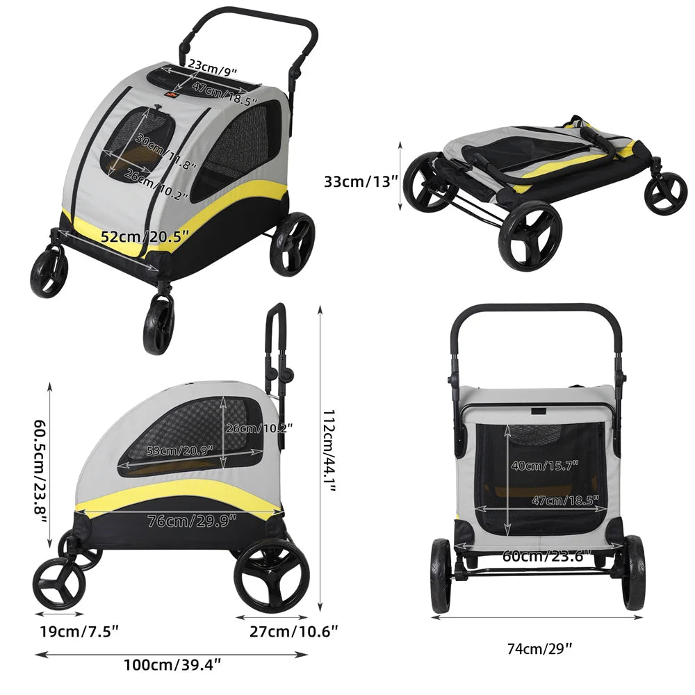 Premium Hundebuggy Kinderwagen 4 Rad Faltbarer Wagen Reisespaziergang Haustier Jogger Wagen Für Kleine Mittelgroße Große Hunde