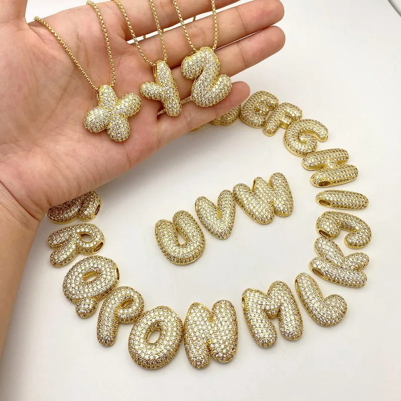 Висулка с 18-каратово позлатено инкрустирано с циркон и едри букви азбука за жени, балонче, инициал, подарък