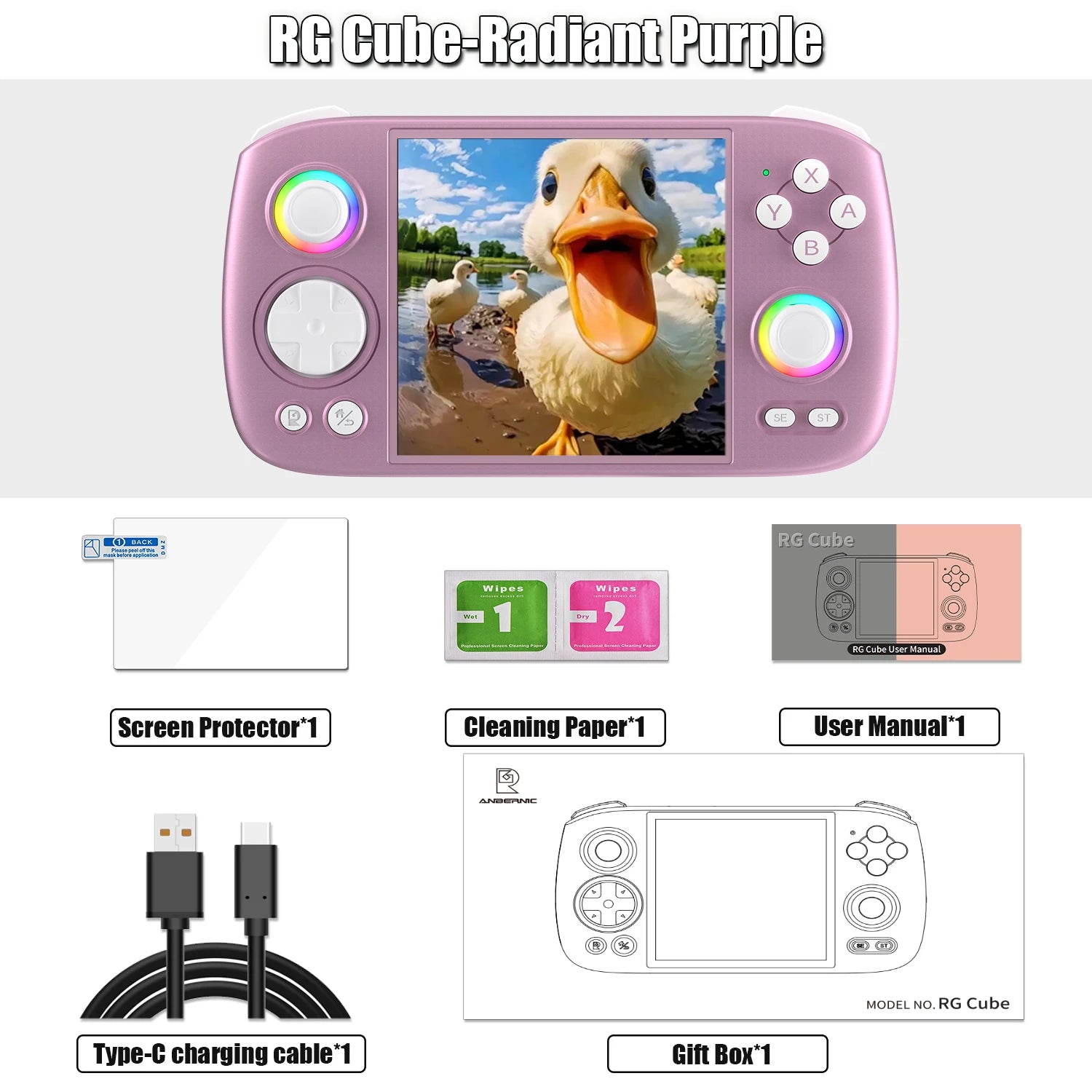 ANBERNIC RGCube Handheld Game Console Android 13 Game Player 3.95" IPS Screen Unisoc T820 RGB Lighting RG Cube dual high-Speaker