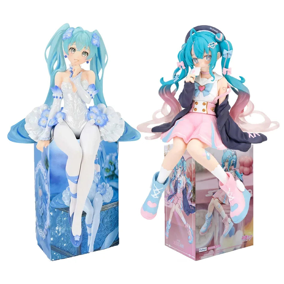 Hatsune Miku Pink Butterfly Flower Fairy Figure 14cm Blue Long Hair Q Version Anime Peripheral Collectible Model