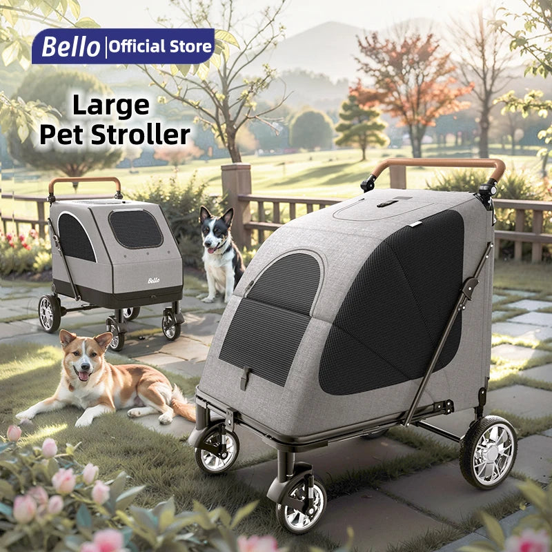 BELLO Large Pet Strollers Cart Dog Stroller Cart Folding Large Space Bearing 55KG Outgoing Pet Dog trolley